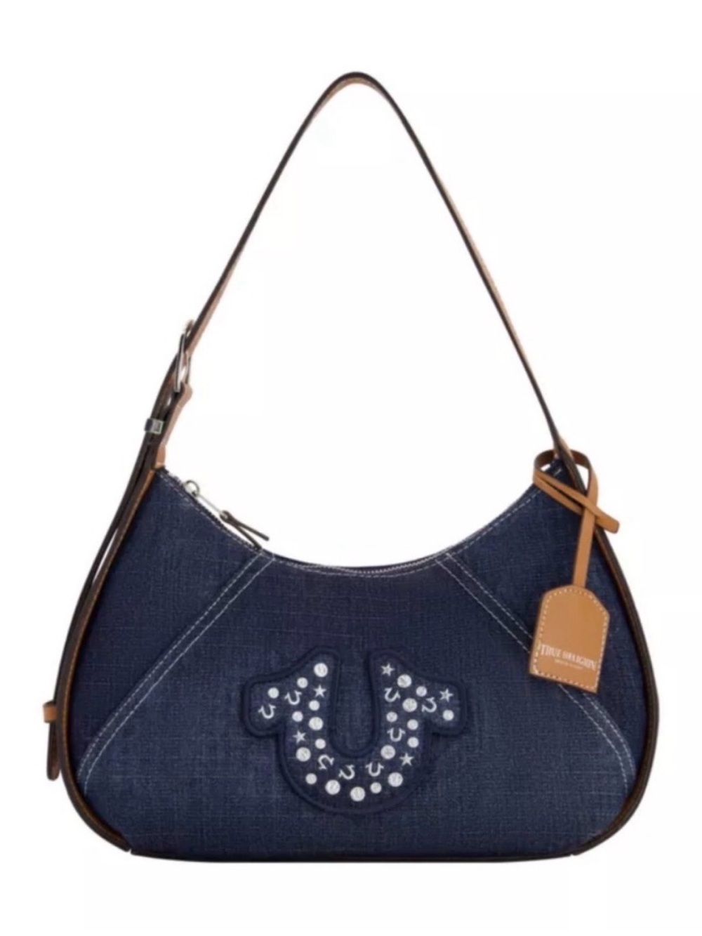 True Religion Studded Logo Denim Hobo Bag